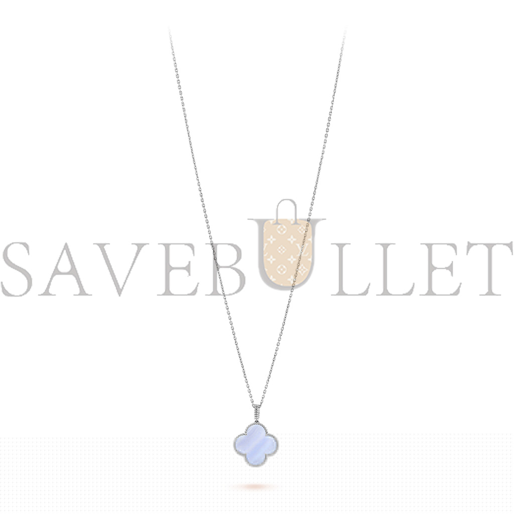 V*N CL*F arpels magic alhambra long necklace, 1 motif - white gold, chalcedony vcarp6l900